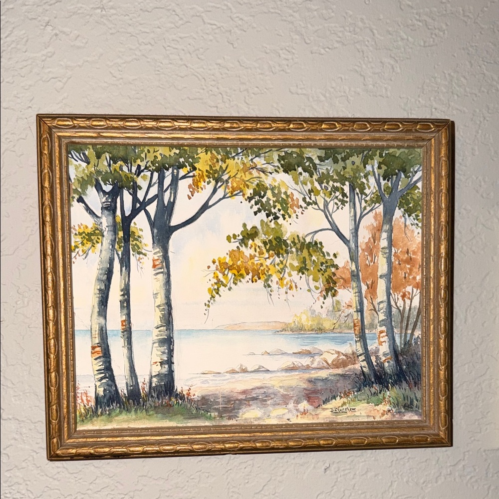 Cute vintage gold frame and watercolor painting
